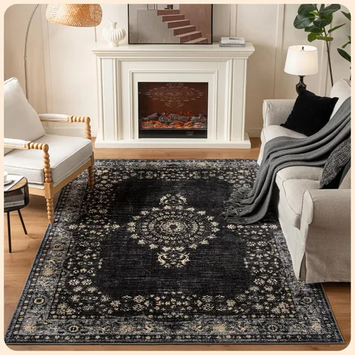 Vista 223 de Istana Alfombra larga antideslizante de 2.5 x 8 para el hogar, para pasillo y cocina, lavable, sedosa y suave al tacto, elegante, color azul y marfil