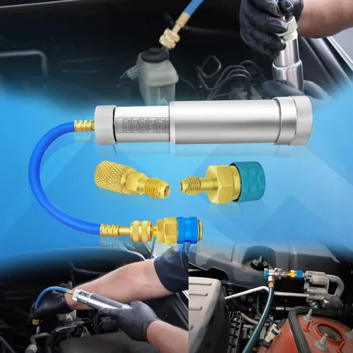 Vista 8 de Kit de prevención de reflujo del inyector de aceite de tinte AC, inyector de aceite de tinte HVAC con acoplador rápido a presión R134A, acoplador
