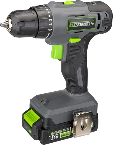 Vista 12 de Genesis 20V 1/2" Taladro inalámbrico con batería y cargador, portabrocas metálico con trinquete, 450 pulgadas-libras, batería y cargador de 2.0Ah