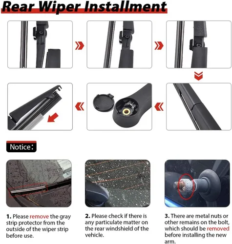 Vista 7 de OTUAYAUTO Juego de limpiaparabrisas trasero, compatible con Dodge Durango 2004-2009, Chrysler Aspen 2007-2009