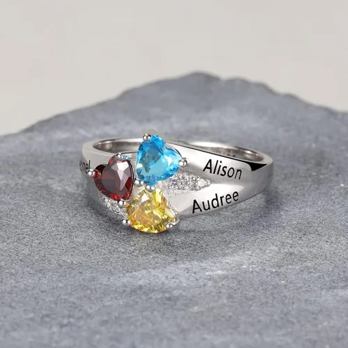Vista 5 de Anillo personalizado para la madre para mamá, anillo de 3 piedras de nacimiento personalizado para madre, hija, familia, día de la madre, anillos