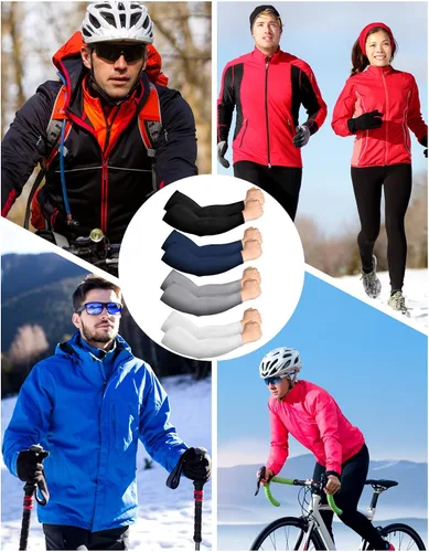 Vista 7 de Newcotte 4 pares de mangas térmicas de invierno para brazos, calentadores de manga de brazo, ciclismo, compresión térmica, para hombres y mujeres