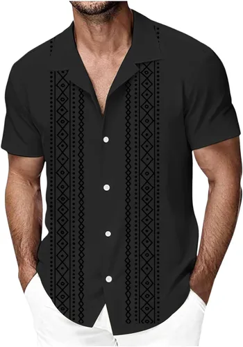 Vista 4 de Zeiyignr Camisa de guayabera cubana para hombre, camisas de manga corta con botones, camisas hawaianas de viaje, vacaciones, camisas casuales