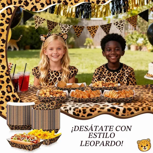 Vista 6 de Yinkin 100 bandejas de comida de papel con estampado de leopardo de 2