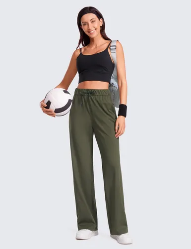 Vista 4 de CRZ YOGA Pantalones casuales elásticos en 4 direcciones para mujer de 30.5 pulgadas, rectos, pierna ancha, pantalones de trabajo, pantalones