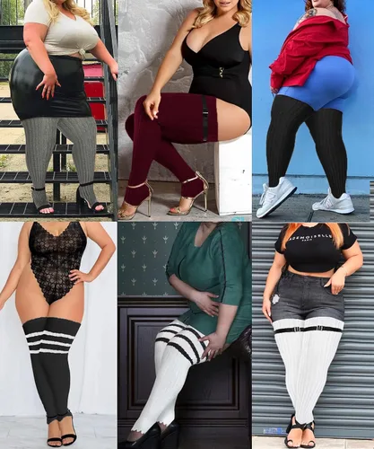 Vista 5 de SherryDC Calentadores de piernas extra largos para mujer, tallas grandes, anchos, gruesos, hasta el muslo, calcetines sin pies altos sobre