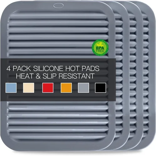 Vista 8 de Salvamanteles para platos calientes, paquete de 4 almohadillas calientes de silicona para cocina, tapete de silicona antideslizante resistente al