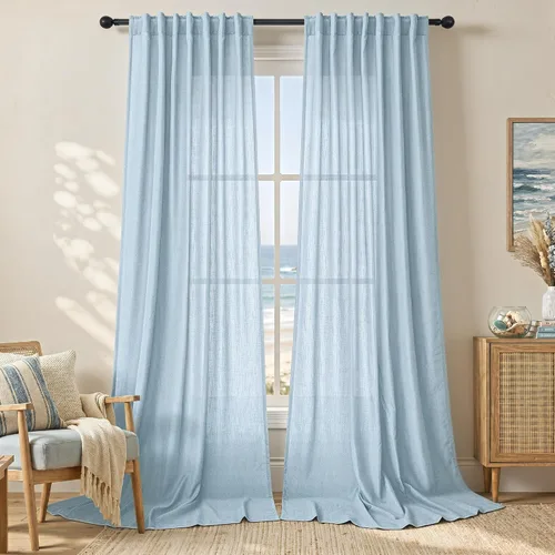 Vista 29 de DANCURTON Cortinas de lino para ventana, cocina moderna, dormitorio, ventanas pequeñas, 2 paneles con bolsillo con pestaña trasera, gruesas
