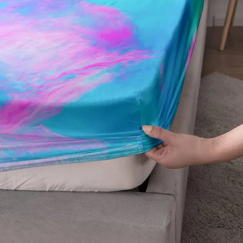 Vista 2 de AILONEN Sábana Bajera Ajustable con Tie Dye Tamaño Twin, Sábanas de Cama Coloridas de Estilo Hip-hop Superior para Niñas Adolescentes Niños, Juego