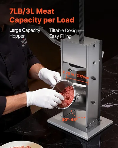Vista 4 de VEVOR Relleno manual de salchichas, relleno vertical de carne de 7 libras B-3L