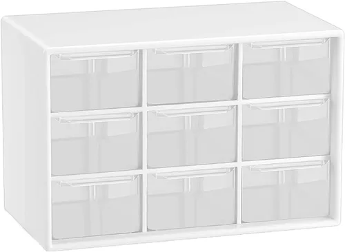 Vista 9 de Organizador de cajones pequeños para escritorio, 7.1 x 3.8 x 4.6 pulgadas, mini organizador de cajones de escritorio con 9 cajones transparentes