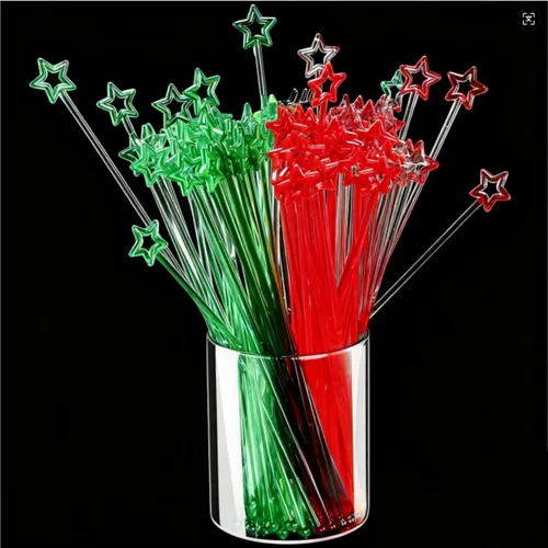 Vista 9 de Mudder 100 palitos Swizzle de 9.1 pulgadas, agitadores de cóctel de plástico para bar, de plástico desechable, estrella superior de cristal