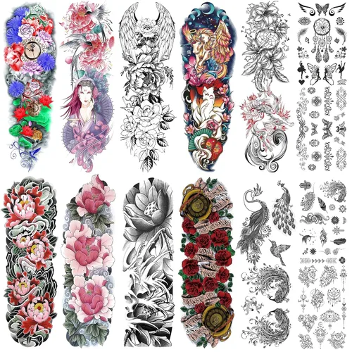 Vista 9 de Aresvns Tatuajes temporales de brazo completo para hombres y mujeres (19 x 7 pulgadas), tatuajes de manga impermeable y de larga duración