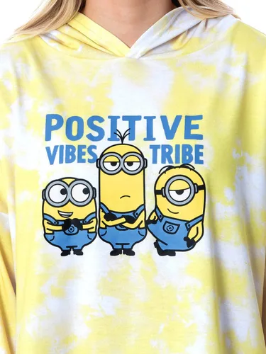 Vista 4 de INTIMO Minions Positive Vibes Tie Dye - Conjunto de pijama con capucha para mujer