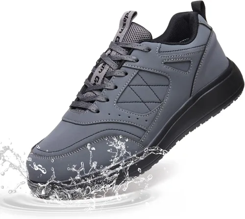 Vista 9 de Zapatos de trabajo antideslizantes para hombres, impermeables, resistentes al aceite, ligeros, duraderos, para cocina, restaurante, enfermería