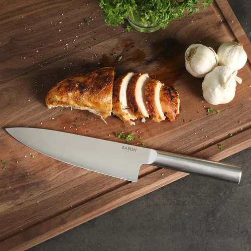 Vista 3 de Babish Cuchillo de chef de 8 pulgadas – Cuchillo de cocina de acero alemán 1.4116 de alto carbono, cuchilla de chef afilada de espiga completa