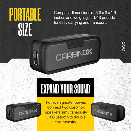 Vista 4 de CARBINOX Altavoz Bluetooth portátil con IPX7 impermeable, carga rápida tipo C, sonido envolvente 3D, rango de 59.1 ft, negro
