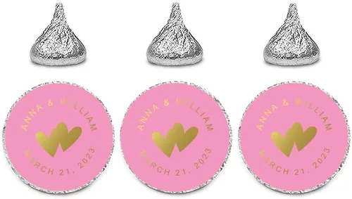 Vista 50 de Andaz Press Etiquetas personalizadas de gota de chocolate para boda, nombres y fecha redondos, turquesa aguamarina, paquete de 240, personalizadas
