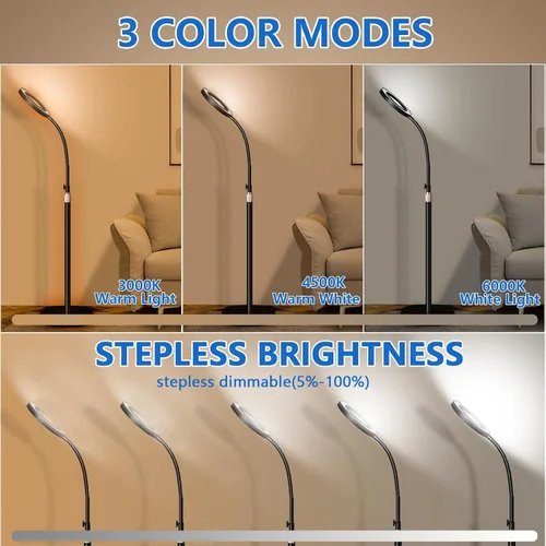 Vista 3 de HITTI Lupa de suelo de 10 veces con luz, lámpara de pie flexible de cuello de cisne, 3 modos de color, soporte de lupa con luz LED regulable