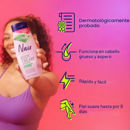Vista 3 de Nair Crema Corporal para Eliminar el Cabello, Aloe Calmante y Lirio de Agua, Crema para Eliminar el Vello Corporal Testada por Dermatólogos