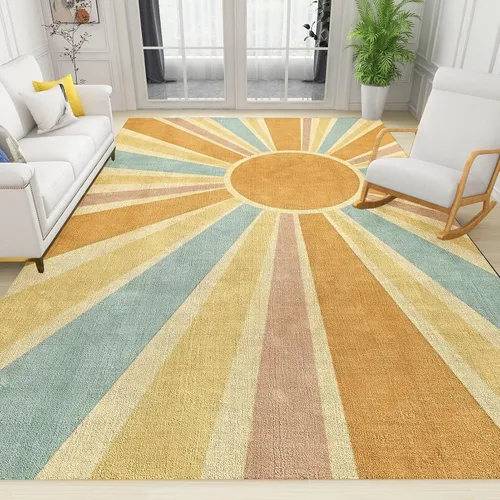 Vista 8 de Alfombra de área con diseño de dibujos animados en acuarela, estilo bohemio de mediados de siglo, con diseño de hojas de palmera tropicales, suave