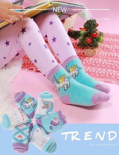 Vista 85 de ANTSANG Calcetines de Lana, Calcetines Térmicos Cálidos y Gruesos Tipo Crew Boot para Niños Pequeños, Niños y Niñas, 6 Pares