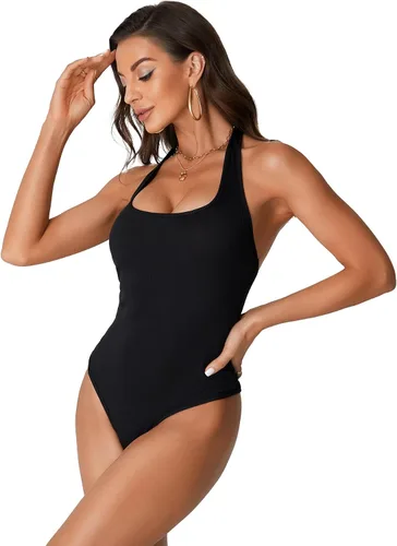 Vista 5 de Rooscier Body sexy de punto acanalado sin mangas con cuello halter y espalda descubierta