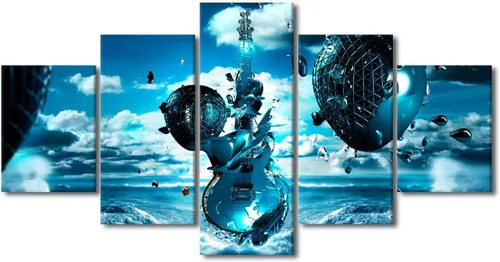 Vista 30 de Lienzo decorativo para pared, diseño de DJ Music Mixes the Track HD impreso en pinturas, 5 piezas de imágenes abstractas para sala de estar, obra