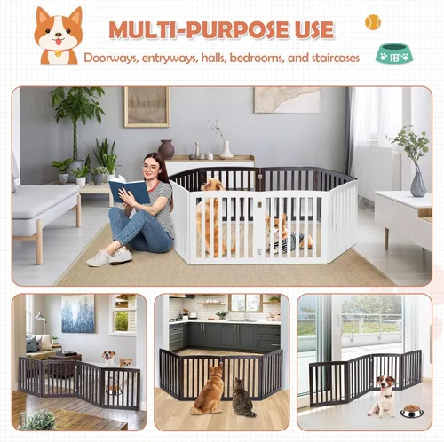 Vista 5 de Puerta para perros para mascotas, para interiores, para escaleras, puertas, 82 x 24 pulgadas, 4 paneles, valla para perros, extra ancha, de madera