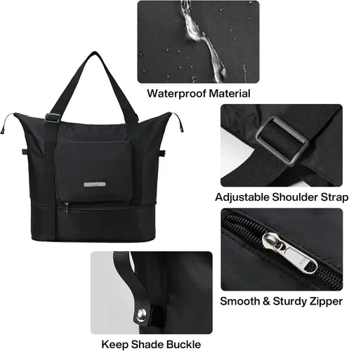 Vista 6 de Hanke Expandable Foldable Travel Duffel Bag Collapsible Carry On Bag with Luggage Strap for Airplanes, Water Resistant Weekender Overnight Bag Fits