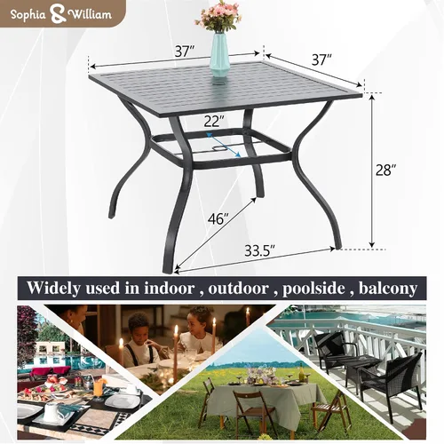 Vista 3 de Sophia & William Mesa de comedor cuadrada de 37 pulgadas para patio al aire libre con agujero para sombrilla de 1.57 pulgadas, mesa resistente a