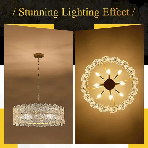 Vista 7 de Lámpara de cristal transparente de flores de 24 "8 luces de oro Dorado