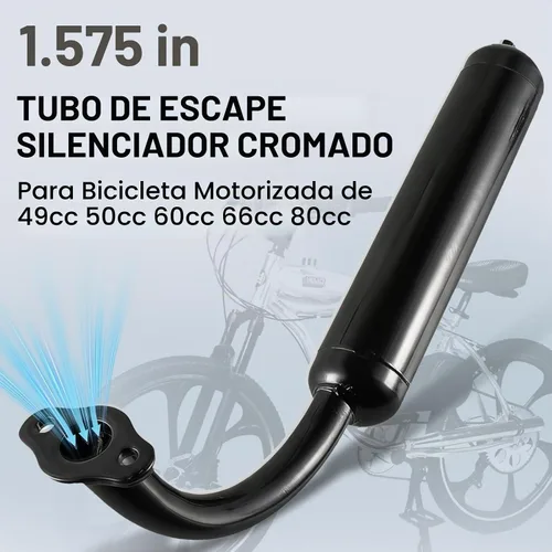 Vista 2 de Tubo de escape negro de 1.575 in para bicicleta motorizada de 49 cc, 50 cc, 60 cc, 66 cc, 80 cc, 2 tiempos