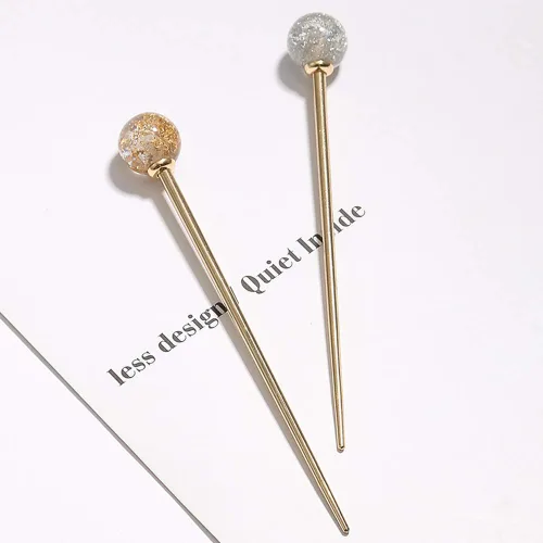 Vista 2 de 2 piezas simples y elegantes de bola redonda de metal para el cabello, tenedor de moño, forma de piruleta, palillos decorativos, joyería
