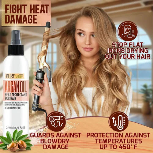 Vista 7 de Spray protector de calor de aceite de argán marroquí para el cabello, protector térmico sin enjuague contra plancha, alisador y daños por secado