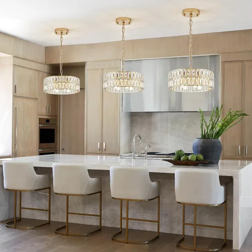 Vista 20 de CATINER Candelabros pequeños de cristal dorado, candelabro moderno de montaje semiempotrado con 4 luces de tambor de cristal, accesorio de luz