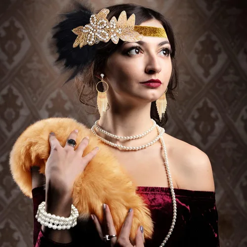 Vista 2 de ASTARON Juego de accesorios Flapper Great Gatsby de los años 20, conjunto temático de Gatsby de los años 20