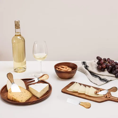 Vista 3 de Juego de 4 Piezas de Cuchillos para Queso - Cuchillos para Queso de Acero Inoxidable con Mango de Madera de Acacia - Juego de Cuchillos