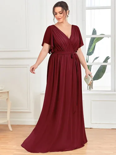 Vista 4 de Ever-Pretty Plus Vestido de dama de honor formal con cuello en V profundo y cintura elástica para mujer, talla grande, 0164A-DA