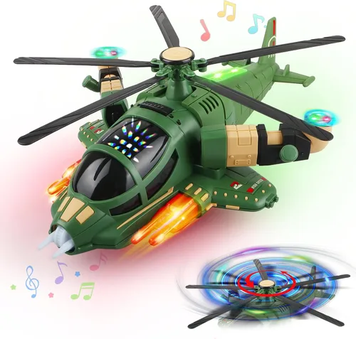 Vista 10 de Helicóptero de juguete con luces para niños pequeños, avión de juguete giratorio 360° con música y Bump & Go, regalo de cumpleaños para niños de 3 a