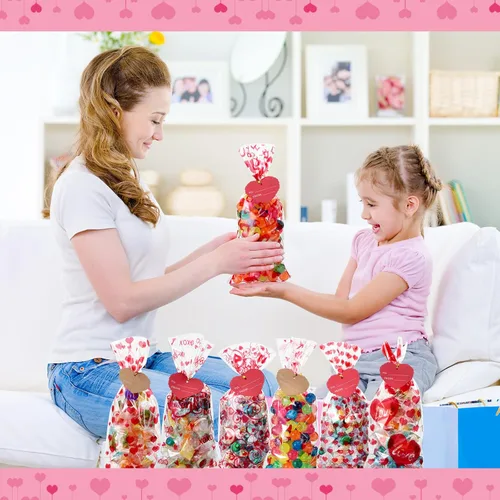 Vista 6 de Skyygemm 200 bolsas de celofán de San Valentín, bolsa de regalo de San Valentín, bolsas de regalo de San Valentín, bolsas rojas de plástico