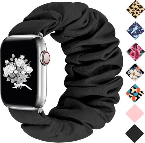 Vista 22 de Greatfine - Correa elástica para reloj Apple Watch Scrunchie de 38mm 40mm 42mm 44mm, correa elástica suave, con iWatch Series 6 SE 5 4 3 2 1, S L