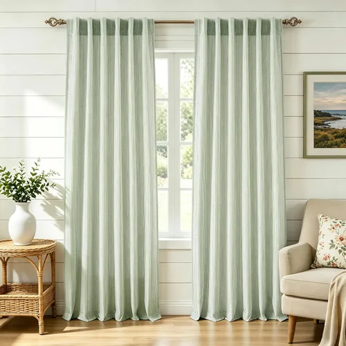 Vista 31 de DriftAway Cortinas de lino 100% opacas a rayas, de doble capa, 96 pulgadas de largo, para sala de estar, dormitorio, hilo teñido, con aislamiento