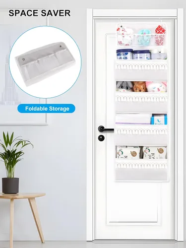 Vista 7 de Organizador para colgar sobre la puerta, organizador bohemio para colgar en el cuarto de bebé, con borlas, Oxford para guardar detrás de la puerta