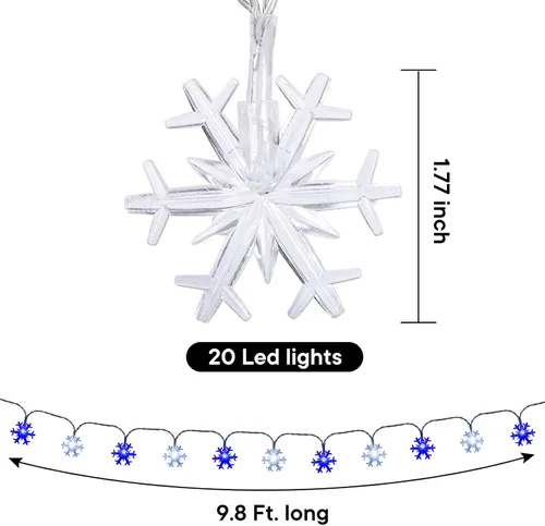 Vista 2 de FUTUREPLUSX - Guirnalda de luces de copo de nieve de 9.8 pies, luces de copo de nieve de Navidad azules y blancas, funciona con pilas, impermeable