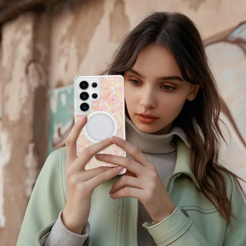 Vista 34 de Bonoma - Funda compatible con Samsung Galaxy S21 Plus, diseño de corazón con purpurina, color rosa Support for MagSafe, Plating Magnetic Case TPU