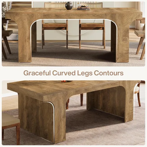 Vista 7 de Tribesigns Mesa de comedor grande de 71 pulgadas para 6-8, mesa de cocina de madera de granja con diseño arqueado, mueble rectangular de comedor
