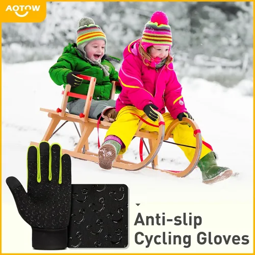 Vista 3 de Guantes deportivos cálidos de invierno para niños, clima frío, resistente al agua, para niños de 4 a 12 años, color negro