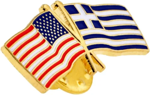 Vista 169 de PinMart Pin de solapa esmaltado con bandera de la amistad cruzada de Estados Unidos y el mundo