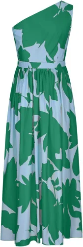 Vista 5 de Vestidos tropicales para mujer, sexy, de un hombro, sin mangas, maxi vestido de verano con cintura cruzada, plisado, vestido largo de fiesta
